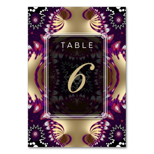 Goud Paarse Tribal Bruiloft Menu+Table Nummer Kaar Kaart (Voorkant)