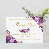 Goud Paarse Ultra Violet Bloemen Bruiloft Dank u Bedankkaart (Staand voorkant)