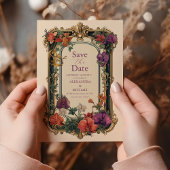 Goud Paarse Vintage Bloemige Bruiloft Save The Date