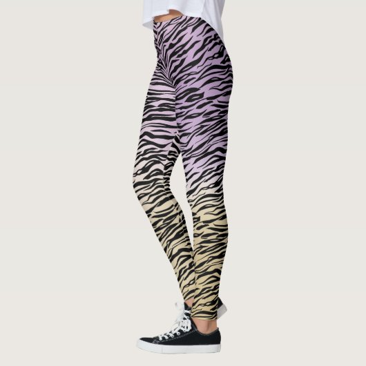 Goud Paarse Zwart Zebra Print Waterverf Ombre Leggings (Links)
