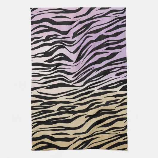 Goud Paarse Zwart Zebra Print Waterverf Ombre Theedoek (Verticaal)