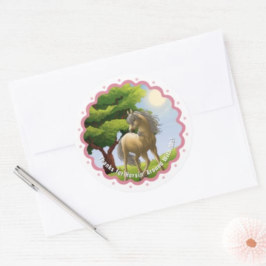 Goud Palomino Pony Verjaardagsfeestje Dank u Ronde Sticker (Envelop)