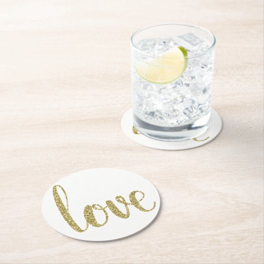 Goud papier, onderzetters, liefde, glitter lettert ronde kartonnen onderzetter (Insitu)