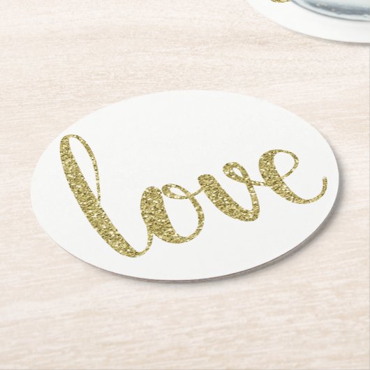 Goud papier, onderzetters, liefde, glitter lettert ronde kartonnen onderzetter (Gebogen)