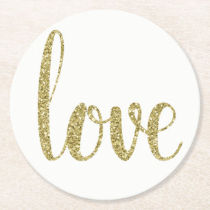 Goud papier, onderzetters, liefde, glitter lettert ronde kartonnen onderzetter