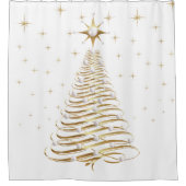 Goud & Parel Kerstboom op Wit Douchegordijn (Voorkant)