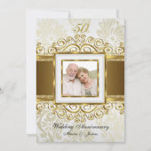 Goud & Parel Wervelend Damast Foto 50e Verjaardag Kaart (Voorkant)