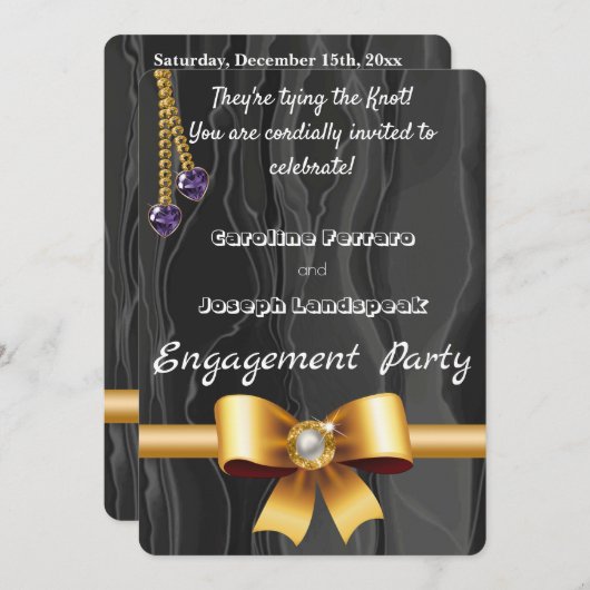 Goud parellint, hartenketting van Pareltjes op zwa Kaart (Voorkant / Achterkant)