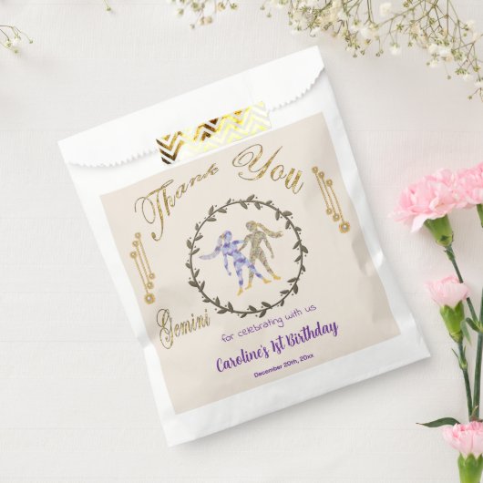 Goud & Parels Gemini 1e Verjaardag Bedankt Bedankzakje (Gezegeld)
