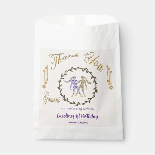 Goud & Parels Gemini 1e Verjaardag Bedankt Bedankzakje (Voorkant)