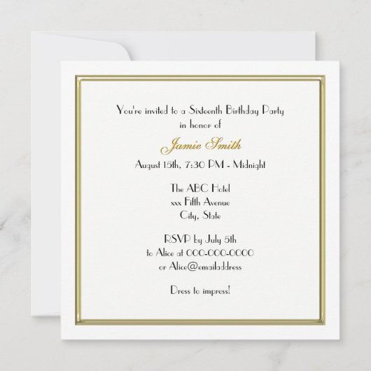 Goud Parijs Frankrijk Skyline #2 Sweet 16 SQ Kaart (Achterkant)