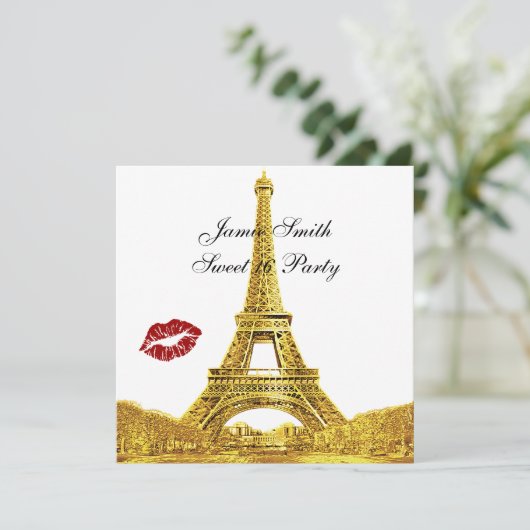 Goud Parijs Frankrijk skyline kus #2 Sweet 16 SQ Kaart (Staand voorkant)