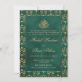 Goud  Patroon Groen Islamitisch Moslim bruiloft Kaart (Voorkant)