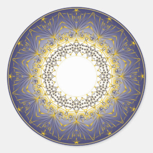 Goud patroon op blauwe achtergrond ronde sticker