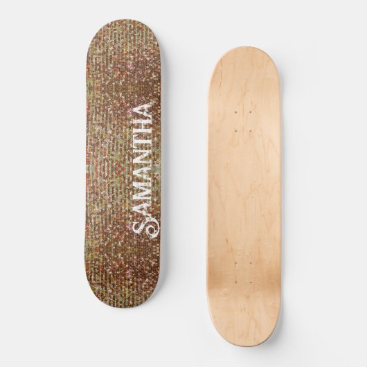 Goud | patroon van kopersparkle persoonlijk skateboard (Voorkant)
