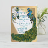 Goud, pauwen, veren op smaragdgroene zijde kaart (Staand voorkant)