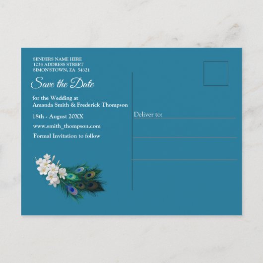 Goud, Peacock Feathers op Emerald Green Silk Aankondigingskaart (Achterkant)