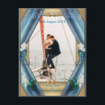 Goud, Peacock Feathers op Emerald Green Silk Aankondigingskaart<br><div class="desc">Blauwe marmerpijlers,  bochten naar een indoor-fantasiepaleis,  met stappen die leiden naar een watervijver,  groen,  planten,  roze bloemen,  flamingo's om je te personaliseren</div>