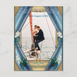 Goud, Peacock Feathers op Emerald Green Silk Aankondigingskaart