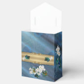 Goud, Peacock Feathers op Emerald Green Silk Bedankdoosjes (Geopend)