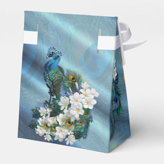 Goud, Peacock Feathers op Emerald Green Silk Bedankdoosjes (Achterkant)