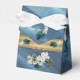 Goud, Peacock Feathers op Emerald Green Silk Bedankdoosjes