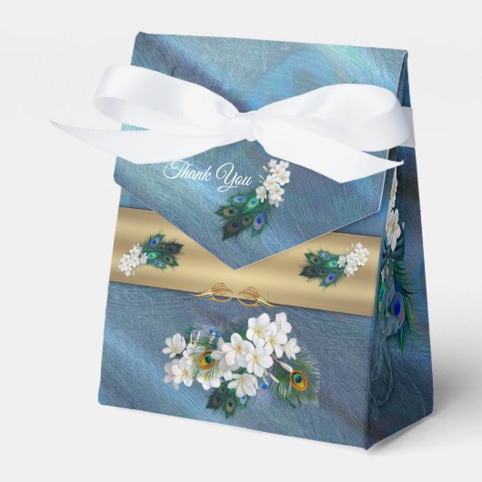 Goud, Peacock Feathers op Emerald Green Silk Bedankdoosjes (Voorkant Zijde)