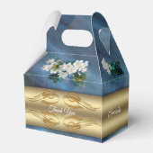 Goud, Peacock Feathers op Emerald Green Silk Bedankdoosjes (Achterkant)