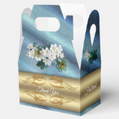 Goud, Peacock Feathers op Emerald Green Silk Bedankdoosjes (Geopend)