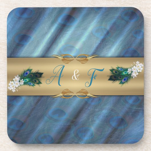 Goud, Peacock Feathers op Emerald Green Silk Bier Onderzetter (Voorkant)