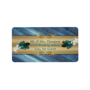 Goud, Peacock Feathers op Emerald Green Silk Etiket