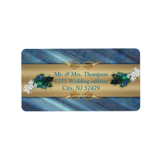 Goud, Peacock Feathers op Emerald Green Silk Etiket (Voorkant)