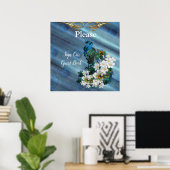 Goud, Peacock Feathers op Emerald Green Silk Poster (Thuiskantoor)