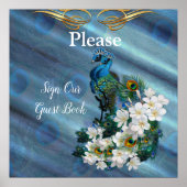 Goud, Peacock Feathers op Emerald Green Silk Poster (Voorkant)