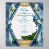 Goud, Peacock Feathers op Emerald Green Silk Poster (Voorkant)