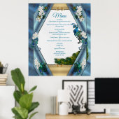 Goud, Peacock Feathers op Emerald Green Silk Poster (Thuiskantoor)