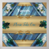 Goud, Peacock Feathers op Emerald Green Silk Poster (Voorkant)