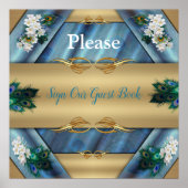 Goud, Peacock Feathers op Emerald Green Silk Poster (Voorkant)