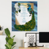 Goud, Peacock Feathers op Emerald Green Silk Poster (Thuiskantoor)