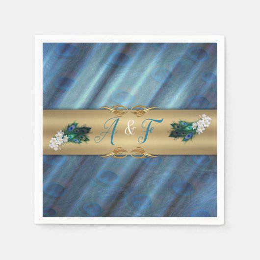 Goud, Peacock Feathers op Emerald Green Silk Servet (Voorkant)