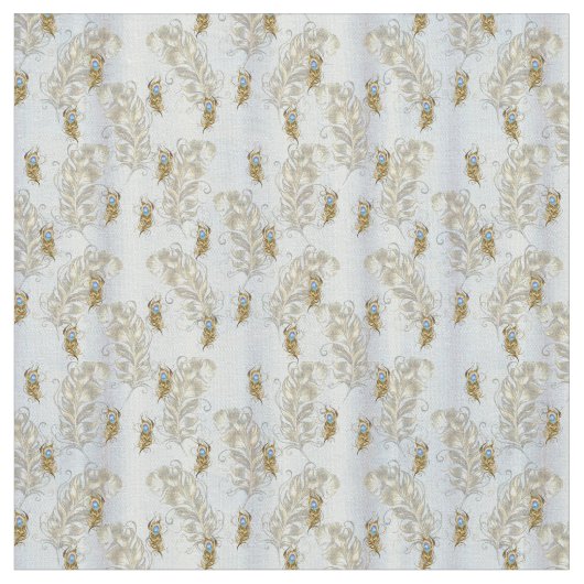 Goud - Peacock Feathers Running Print Stof (Close Up)