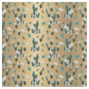 Goud - Peacock Feathers Running Print Stof