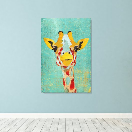 Goud Peeking Giraffe Art Canvas (Insitu (Houten vloer))