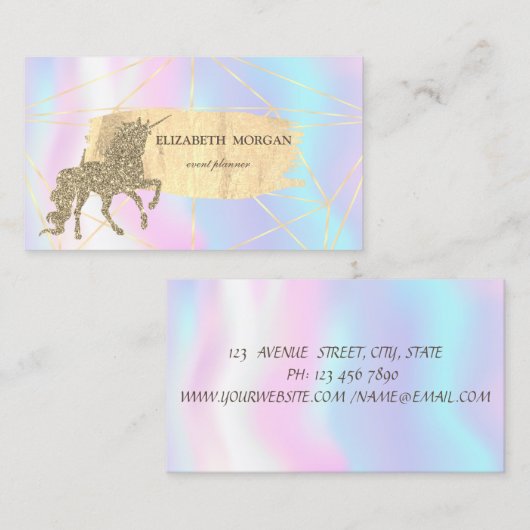 Goud penseel Slag, Lijnen, Unicorn Holographic Visitekaartje (Voorkant / Achterkant)