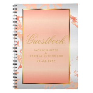 Goud, Perzik Marmer & Wit Satijn - Gastboek Notitieboek