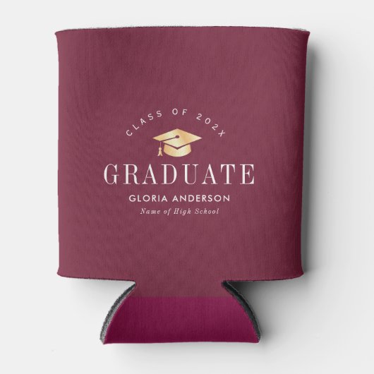 Goud Pet Maroon Afstuderen Blikjeskoeler (Voorkant)