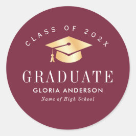 Goud Pet Maroon Afstuderen Ronde Sticker