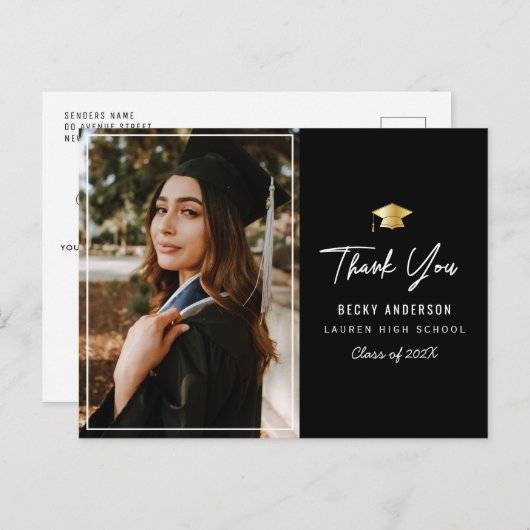 Goud pet Zwart Dank u afstuderen Briefkaart (Voorkant / Achterkant)