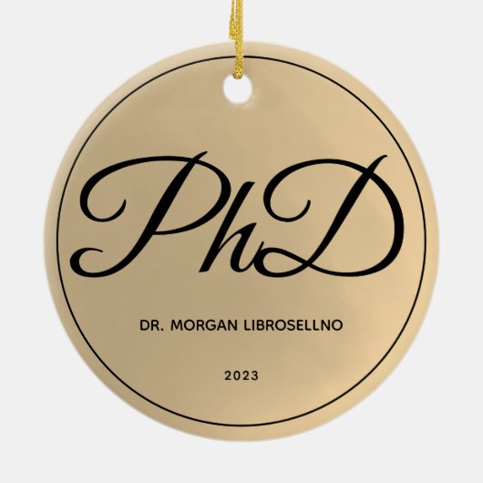 Goud PhD-Afstuderen met elegant eenvoudige naam Keramisch Ornament (Achterkant)