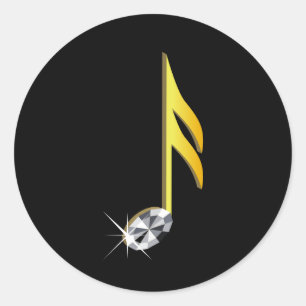 Goud pictogram van een muzieknoot 1/16 ronde sticker
